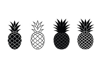 Obraz premium Pineapple Silhouette and Line Art Vector Set Tropical Fruit Icons for Summer Design