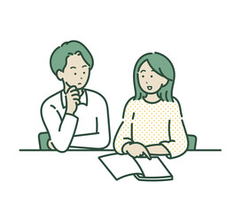 家計について話し合う30代夫婦のイラスト