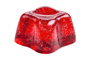 Ruby Delight: a macro shot of a single, vibrant, crystal-clear red gummy candy. This delightful treat captures the essence of sweetness in a captivating way.