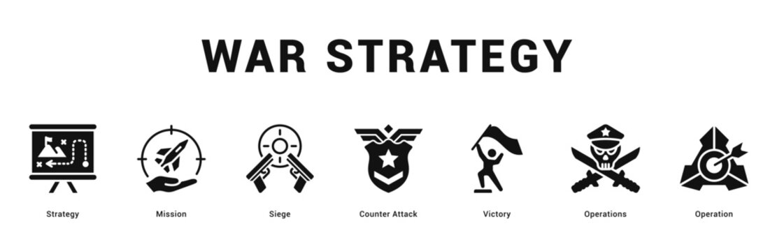 War Strategy Modern and clean web banner illustration featuring thematic icons for visual communication