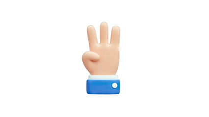 3D Hand Gesture Showing Three Fingers on White Background