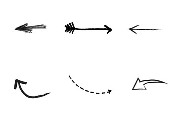 Hand drawn arrow symbols for navigation, direction, and process flow on a black background