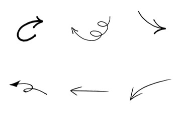 Simple hand-drawn arrows pointing left and down on a minimal black background