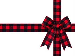 Rustic red and black plaid ribbon cross for Christmas wrapping inspiration, ideal for web banners, promotional posters, and elegant holiday stationery design elements.