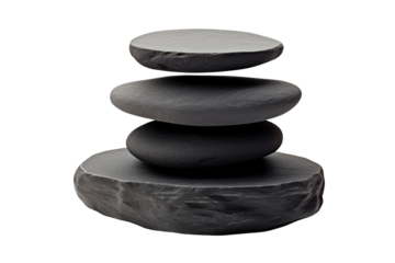 Zen Balance: A tower of smooth, dark gray stones stands in perfect equilibrium, showcasing the art of balance and tranquility. 