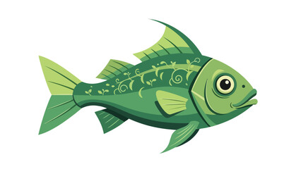 Whimsical Green Fish with Delicate Floral Swirls and Leafy Accents