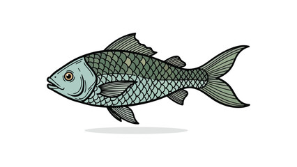 Obraz premium Stylized illustration of a solitary aquatic creature rendered with delicate linework and cool blue-green hues