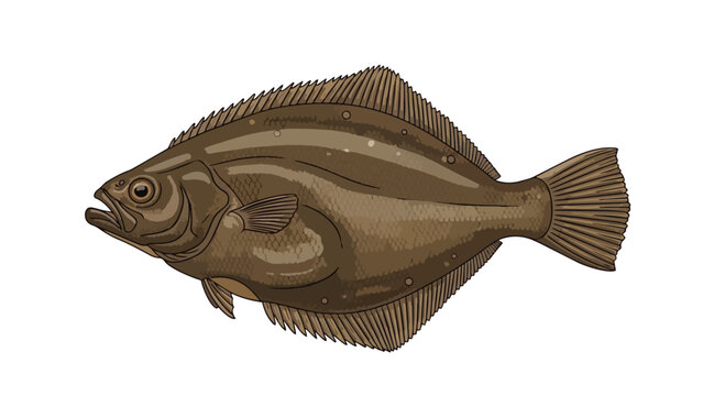 Realistic illustration of a flatfish with detailed fins and scales, perfect for aquatic themes