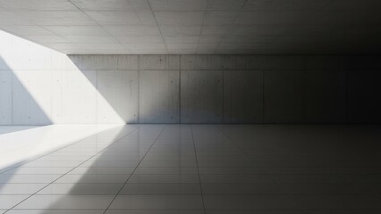 Minimalist architectural interior with bright angled light in a modern hallway