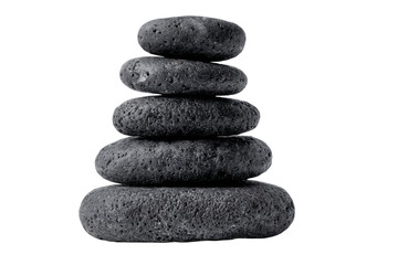 Stacked Stone Equilibrium: A zen-like tower of smooth, gray stones, each carefully balanced atop the other, symbolizing balance, harmony, and serenity.