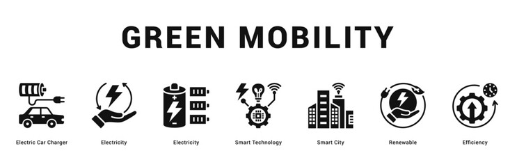 Green Mobility Modern and clean web banner illustration featuring thematic icons for visual communication