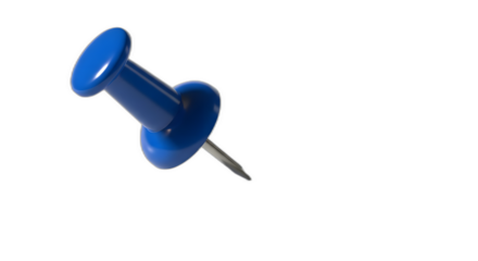 Shiny blue plastic pushpin for office or creative projects on transparent background
