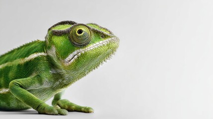 Vibrant Green Chameleon with Intricate Scales and Unique Features