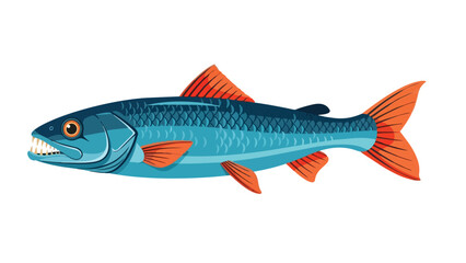 Fototapeta premium Fierce blue fish with sharp teeth and vibrant orange fins, a striking aquatic predator illustration