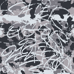 Graffiti lettering style wallpaper. Doodles caligraphy tag, street art texture. Seamless pattern. Composition with old school tags, signs. Youth subculture clothing streetwear, fabric print. Vector