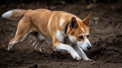 Playful Dog Digging in Soil, Enjoying Nature and Outdoor Fun