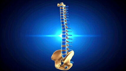 Spine anatomy with medical illustration, and blue.