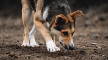 Curious Dog Exploring the Ground in Natural Outdoor Environment
