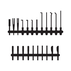 Workshop Hand Tools on Rack Silhouette Collection