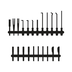 Workshop Hand Tools on Rack Silhouette Collection