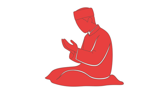 Illustration of a person kneeling in prayer wearing a cap, representing religious devotion and spiritual practice