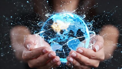 Hands holding a digital earth globe concept of global network - Powered by Adobe