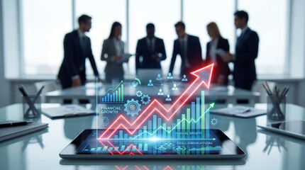 Teamwork Boosting Corporate Profit with Rising Red Trend