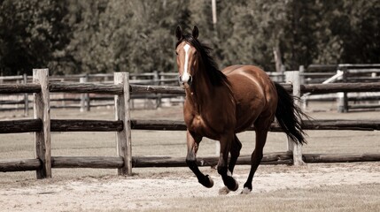 Brown Horse Running Freely in an Outdoor Equestrian Setting