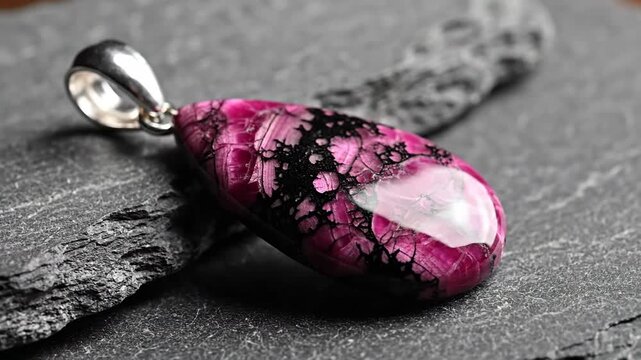 Striking Rhodonite Pendant with Pink and Black Markings