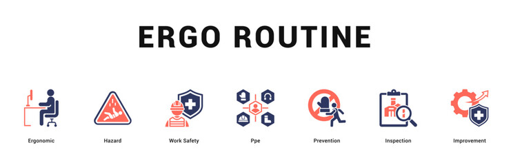 Ergo Routine Modern and clean web banner illustration featuring thematic icons for visual communication