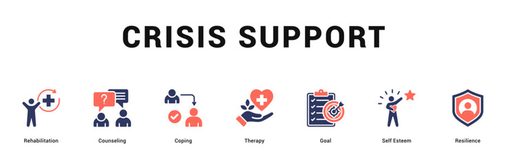 Crisis Support Modern and clean web banner illustration featuring thematic icons for visual communication