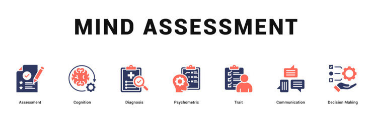 Mind Assessment Modern and clean web banner illustration featuring thematic icons for visual communication