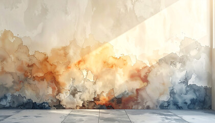 水彩風イラストのシミのあるコンクリ壁床背景_generated by AI