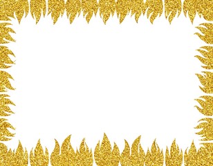 A rectangular white space framed with sparkling gold flames