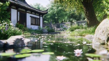 Obraz premium Peaceful asian garden scene