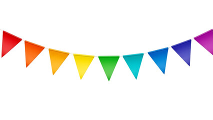 Gradient Rainbow Colored Bunting Flags, Isolated on Transparent Background
