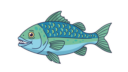 Fototapeta premium A vibrant illustration of an aquatic creature featuring striking blue and green scales on a white backdrop