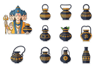 Hindu Deity and Decorative Pots Illustration