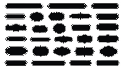 Assortment of black frames and labels with stylish white borders on a crisp white background surface