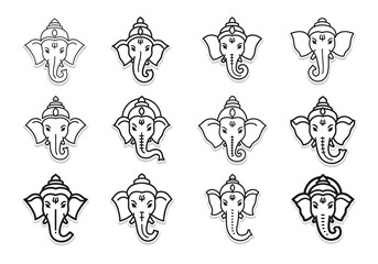 Fototapeta premium Collection of Ganesha Face Outlines Deities, Traditions and Cultural Iconography