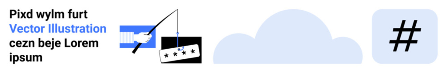 Hand fishing for content reviews, cloud computing element, and metadata tag. Ideal for digital marketing, SEO, social media, networking, technology, analytics and simple landing page