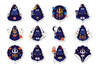 Lord Shiva Sticker Set Hindu Deity Vector Icons