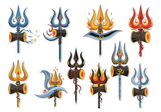 Collection of Shiva's Trishul Illustrations, Hindu Symbol
