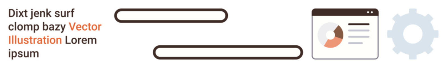 Technology design, app development, web interface, user experience, digital layout, information technology. A text block, search bars and gear icon are displayed. Technology design and app