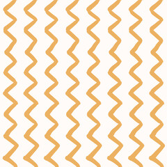 Simple zigzag strokes forming a minimalist stripes pattern in colors of yellow on off white background. Abstract geometric seamless vector pattern. Great for home decor, fabric, wallpaper, gift wrap.