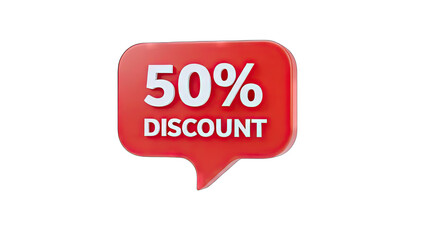 50% Discount Speech Bubble on White Background