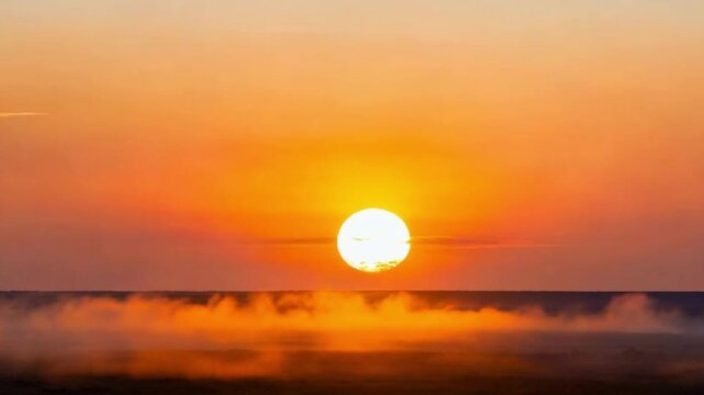 The Morning Sun Slowly Rises From the Horizon: The Golden-red Dawn Light Spreads Gradually Over the Mountains and Plains, Presenting a Vigorous and Poetic Scene Blending the Clarity of Dawn and the 