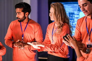 A team of Web3 innovators launches a new decentralized application dApp, showcasing the user interface for a blockchain-based platform for the creator economy or decentralized finance.