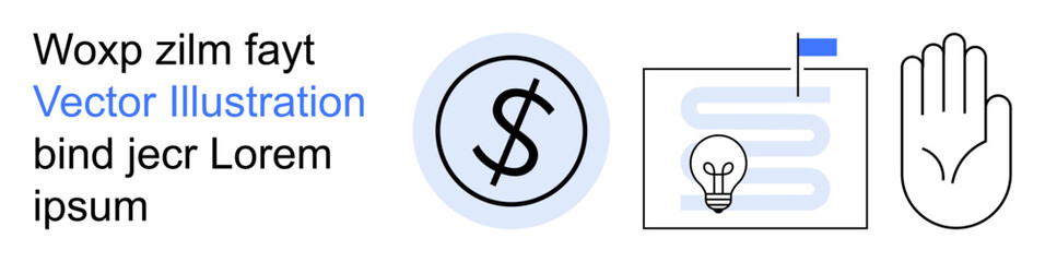Financial growth, innovation, decision-making, teamwork, personal finance, protection. Dollar sign, lightbulb map hand. Financial growth and innovation concept