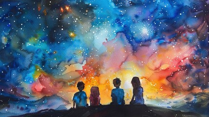 A watercolor painting of friends exchanging letters and sharing stories, capturing the charm and emotional connection of traditional communication methods